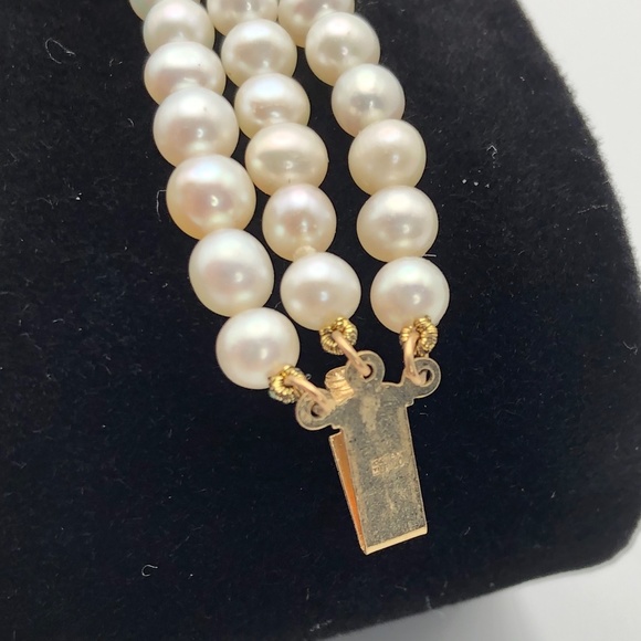 14k Pearl Diamond Bracelet Triple Strand SOLID Yellow Gold - Picture 5 of 7